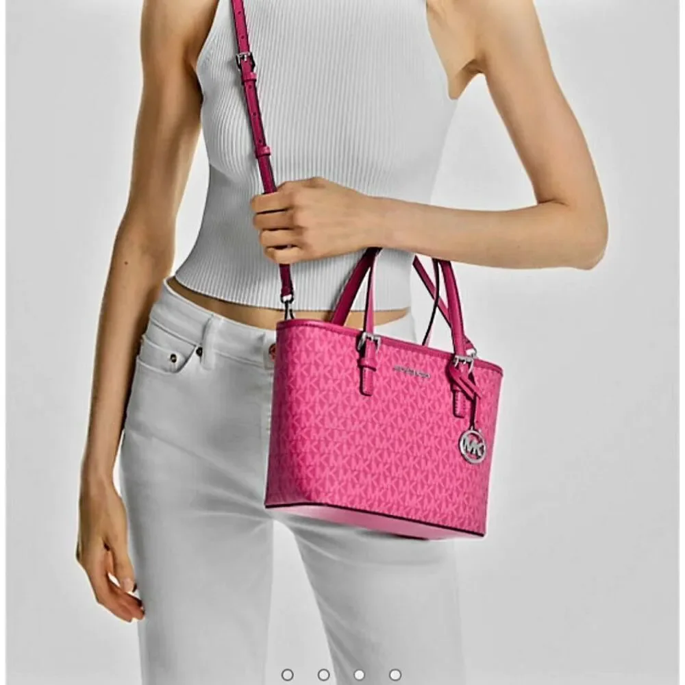 MICHAEL KORS OUTLET JET SET EXTRA SMALL LOGO ZIP TOP TOTE BAG - Picture 4 of 6